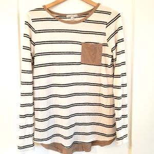 Moa Moa striped long sleeve w/ faux Suede pocket